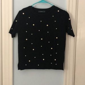 Zara short sleeve sweater with pearls